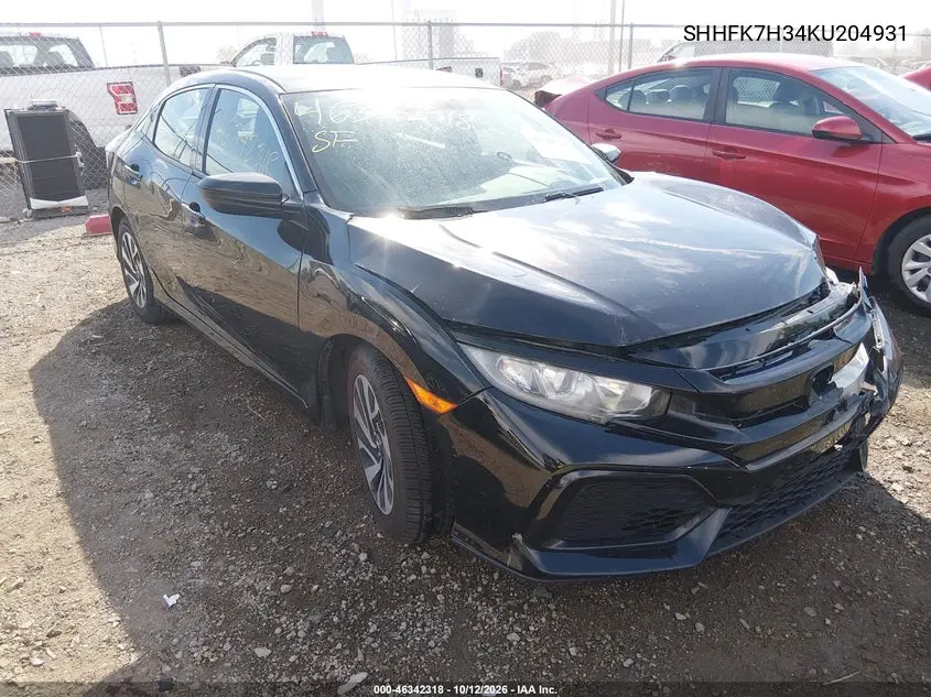 HONDA CIVIC 2019, VIN SHHFK7H34KU204931