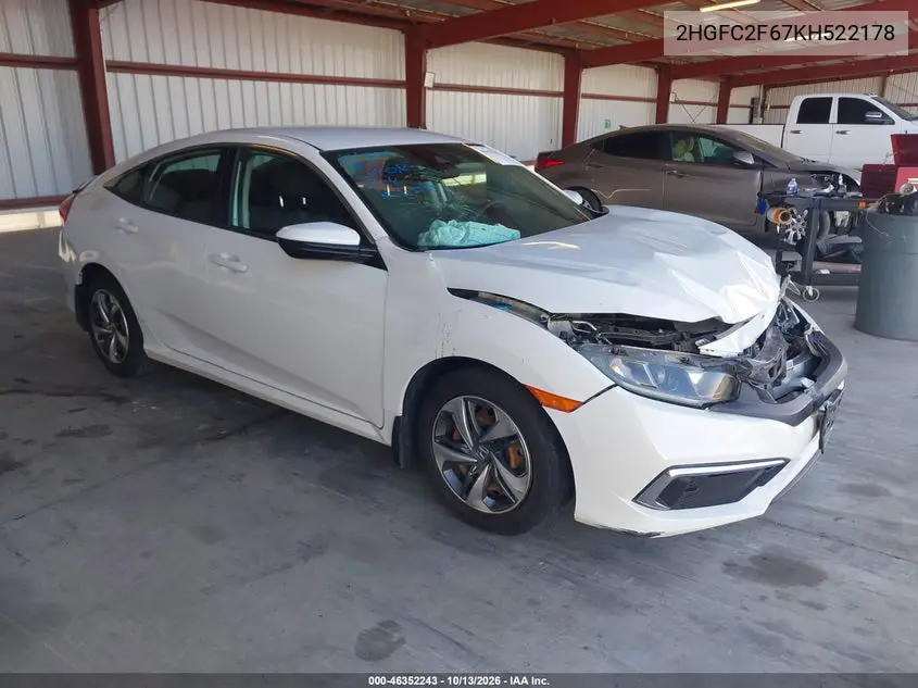 HONDA CIVIC 2019, VIN 2HGFC2F67KH522178