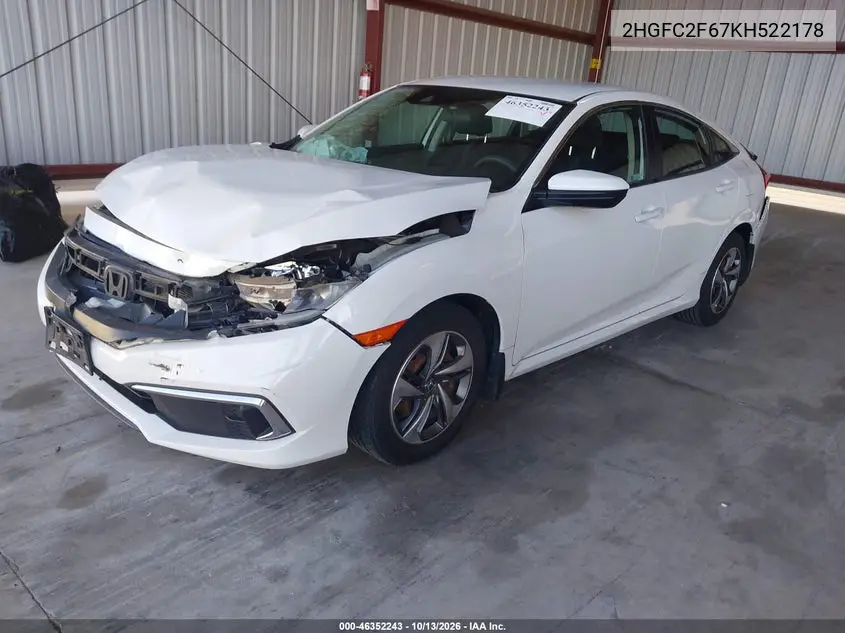 2019 HONDA CIVIC VIN 2HGFC2F67KH522178 — фото 2