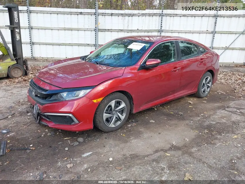 2019 HONDA CIVIC VIN 19XFC2F64KE213536 — фото 2