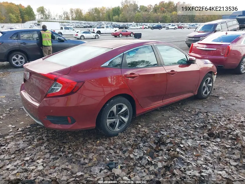 2019 HONDA CIVIC VIN 19XFC2F64KE213536 — фото 4