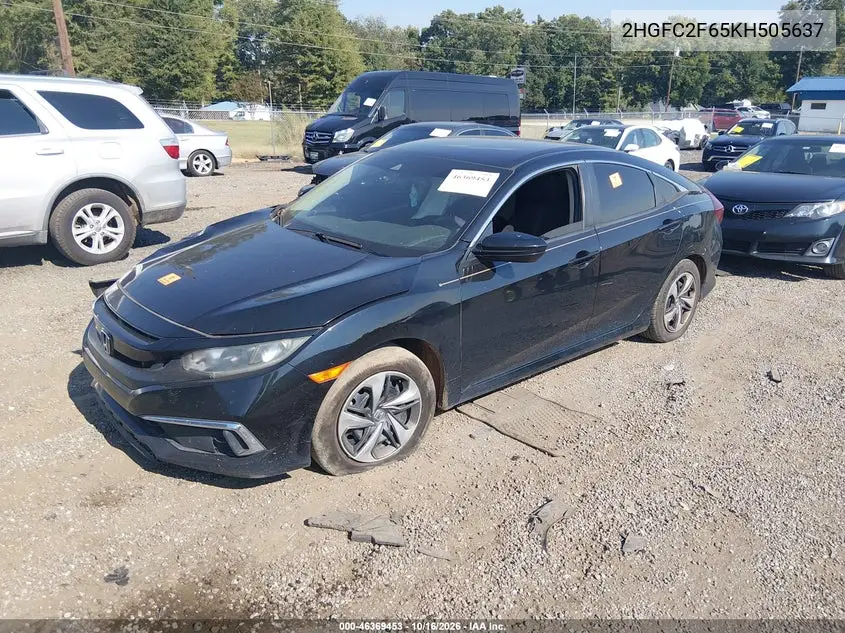 2019 HONDA CIVIC VIN 2HGFC2F65KH505637 — фото 2