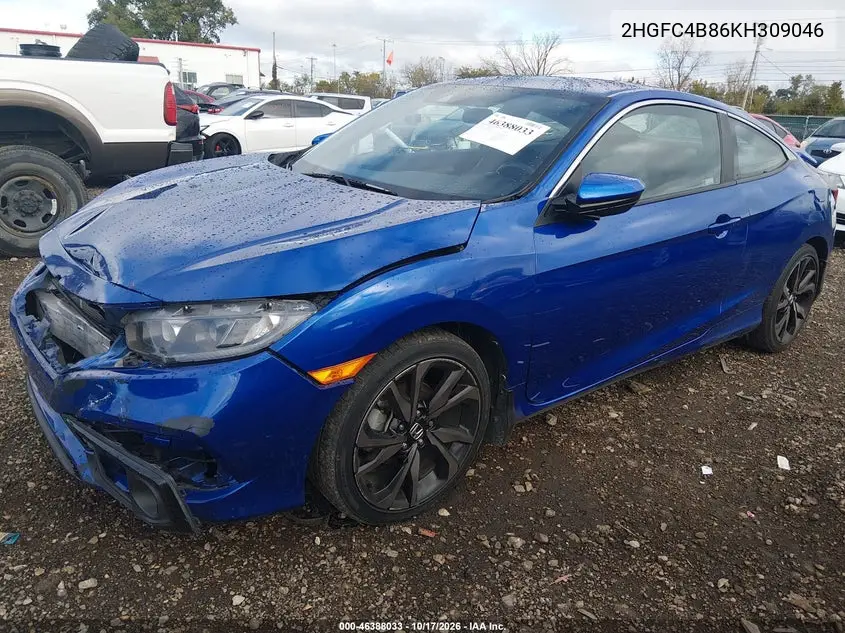 2019 HONDA CIVIC VIN 2HGFC4B86KH309046 — фото 2