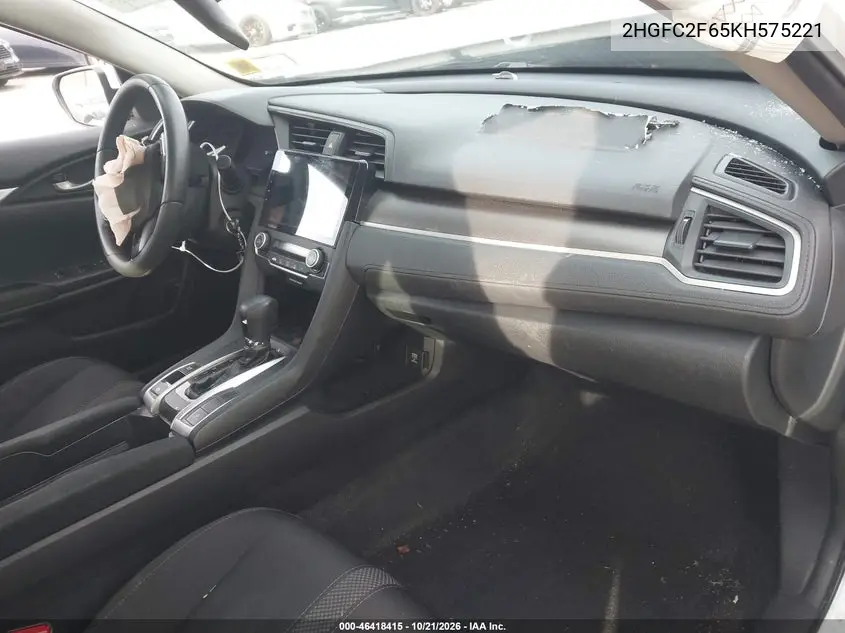 2019 HONDA CIVIC VIN 2HGFC2F65KH575221 — фото 5
