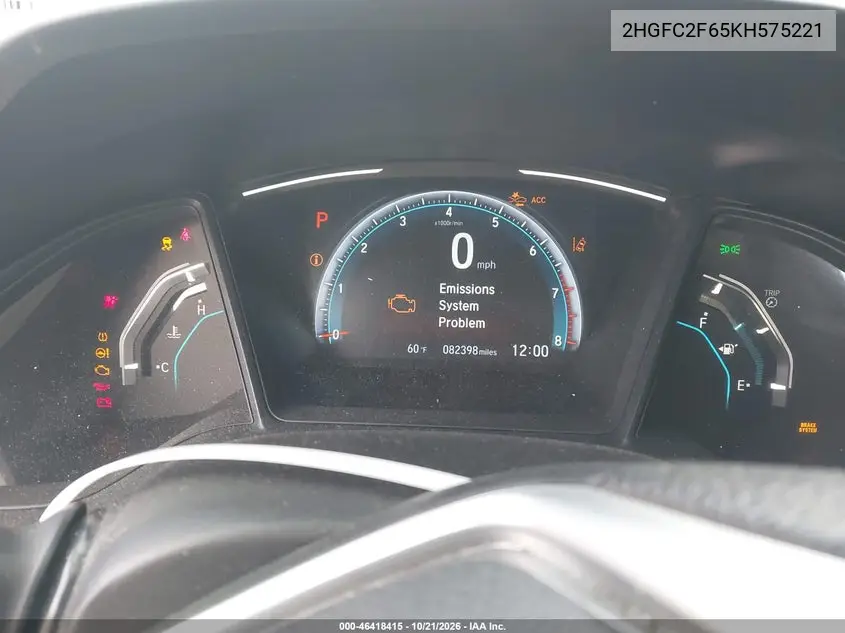 2019 HONDA CIVIC VIN 2HGFC2F65KH575221 — фото 7