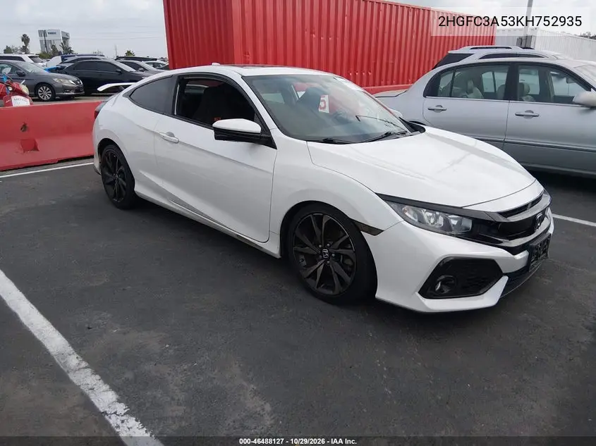 HONDA CIVIC 2019, VIN 2HGFC3A53KH752935