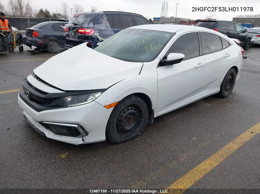 2020 HONDA CIVIC VIN 2HGFC2F53LH011978 — фото 2