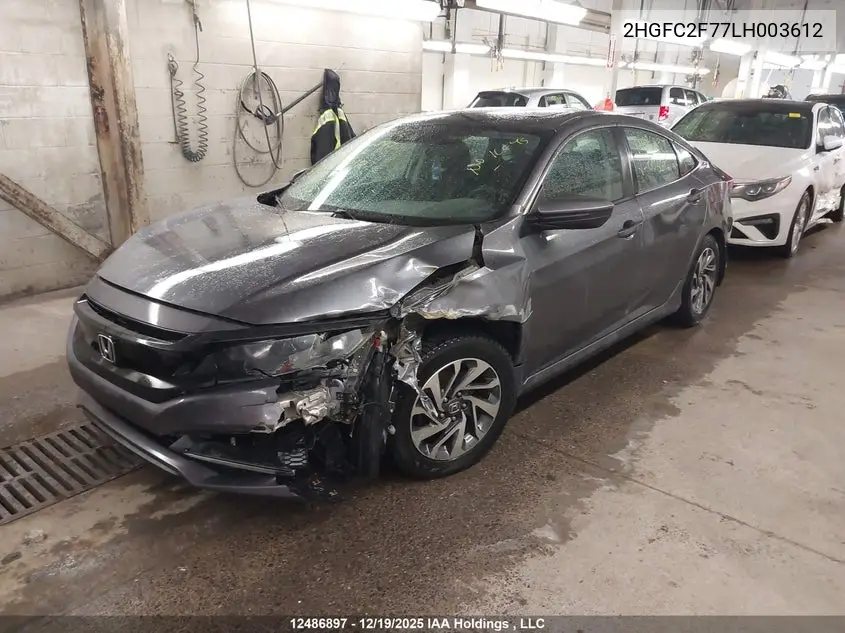 2020 HONDA CIVIC VIN 2HGFC2F77LH003612 — фото 2
