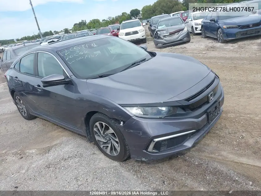 HONDA CIVIC 2020, VIN 2HGFC2F78LH007457