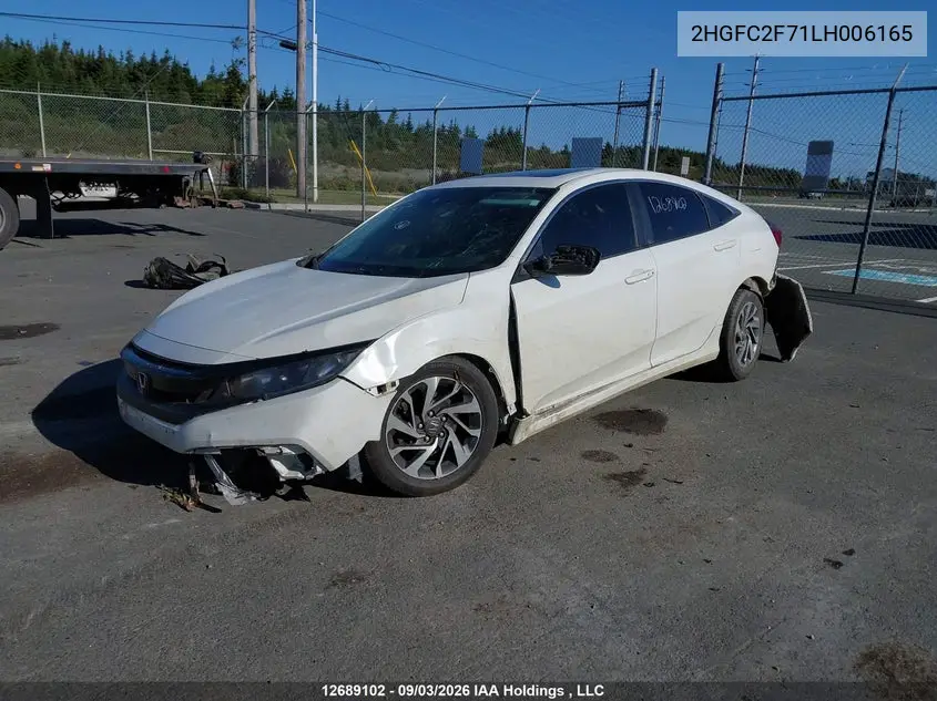 2020 HONDA CIVIC VIN 2HGFC2F71LH006165 — фото 2