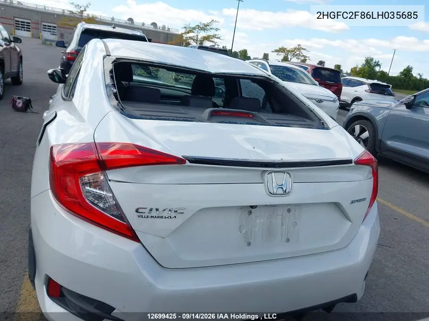 2020 HONDA CIVIC VIN 2HGFC2F86LH035685 — фото 16