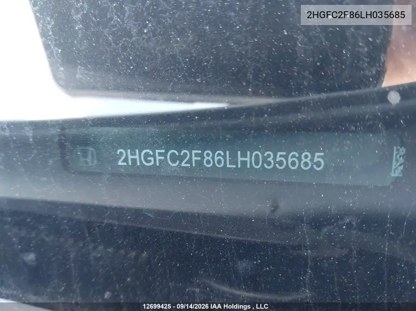 2020 HONDA CIVIC VIN 2HGFC2F86LH035685 — фото 19