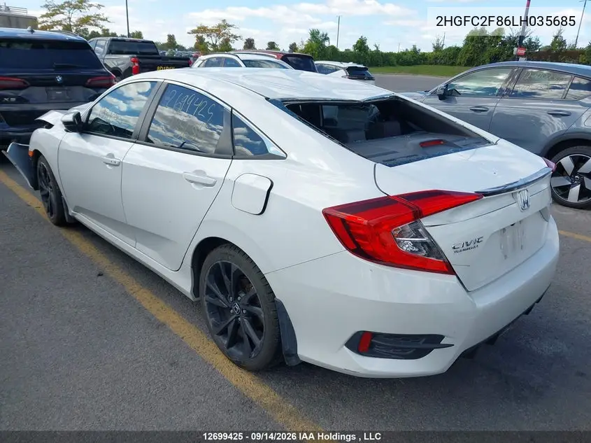 2020 HONDA CIVIC VIN 2HGFC2F86LH035685 — фото 3
