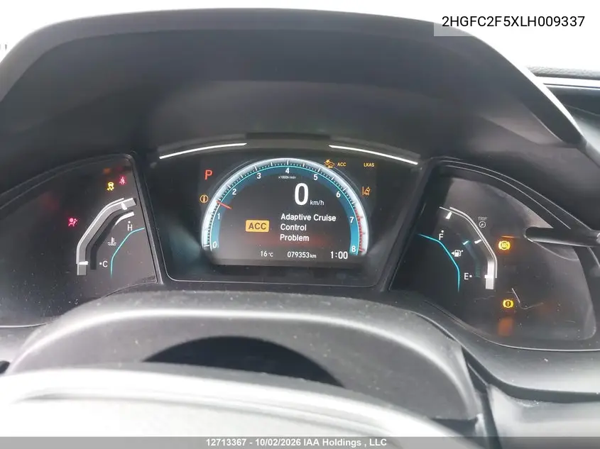 2020 HONDA CIVIC VIN 2HGFC2F5XLH009337 — фото 7