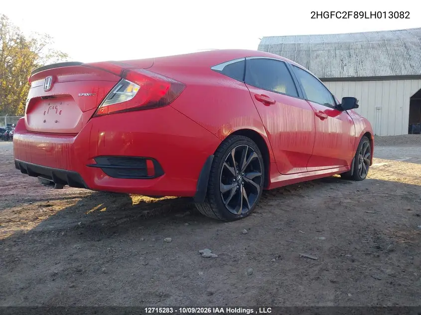 2020 HONDA CIVIC VIN 2HGFC2F89LH013082 — фото 4