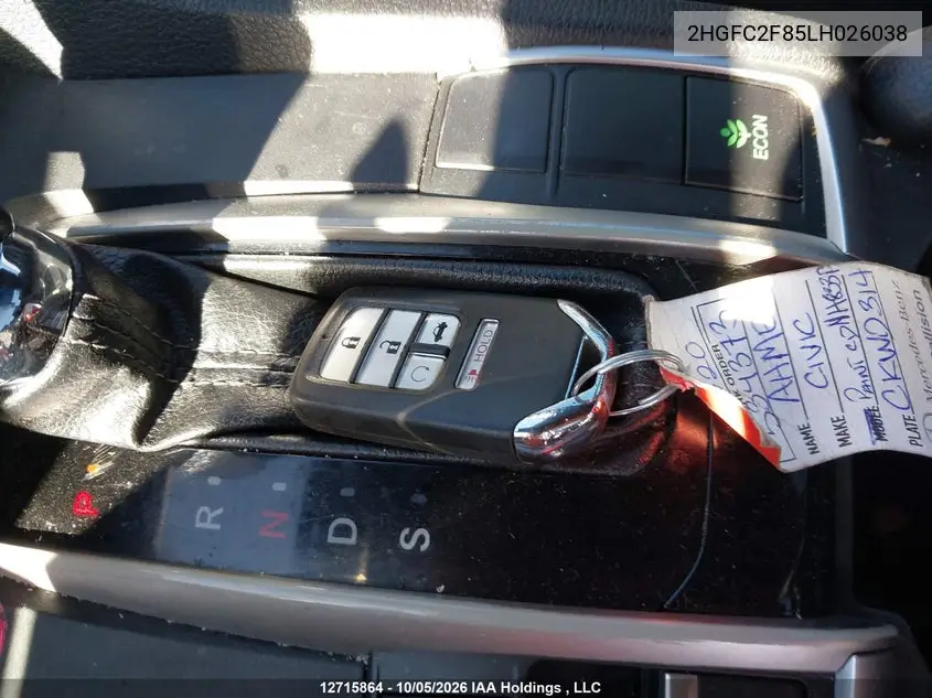 2020 HONDA CIVIC VIN 2HGFC2F85LH026038 — фото 11