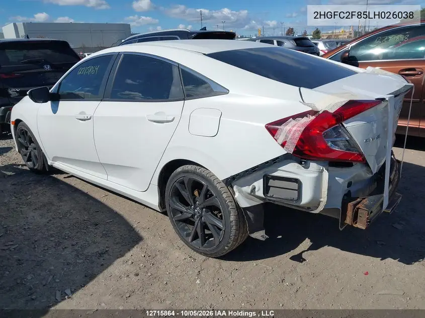 2020 HONDA CIVIC VIN 2HGFC2F85LH026038 — фото 3