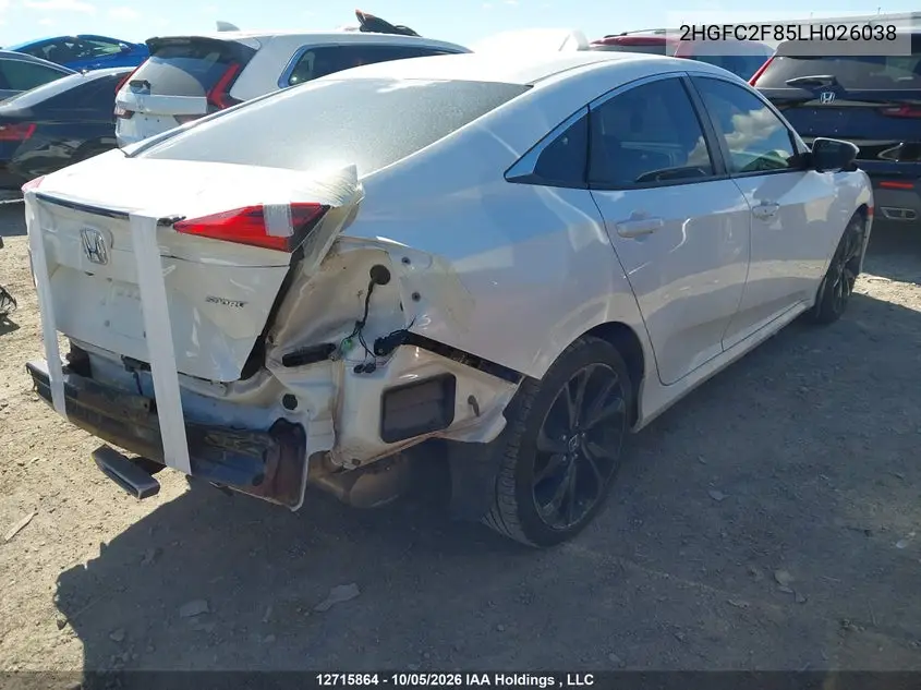 2020 HONDA CIVIC VIN 2HGFC2F85LH026038 — фото 4