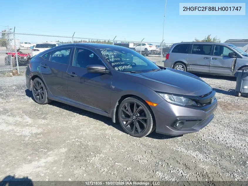 HONDA CIVIC 2020, VIN 2HGFC2F88LH001747