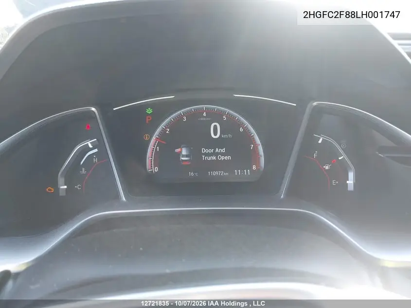 2020 HONDA CIVIC VIN 2HGFC2F88LH001747 — фото 7