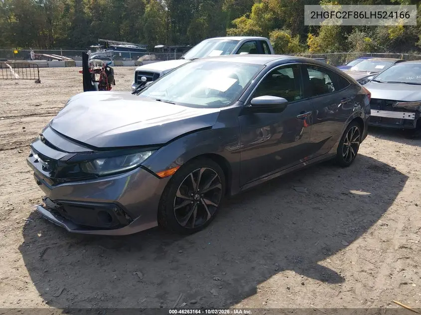 2020 HONDA CIVIC VIN 2HGFC2F86LH524166 — фото 2