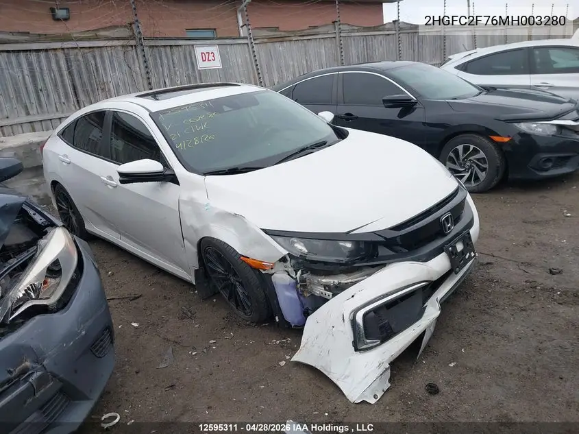 HONDA CIVIC 2021, VIN 2HGFC2F76MH003280