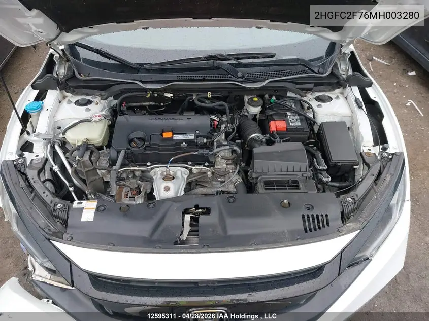 2021 HONDA CIVIC VIN 2HGFC2F76MH003280 — фото 10