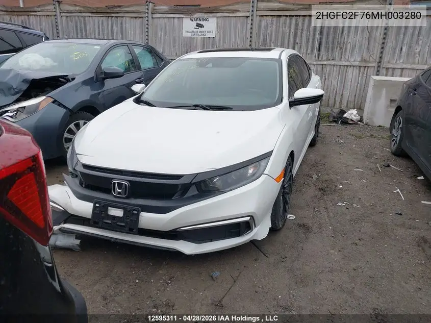 2021 HONDA CIVIC VIN 2HGFC2F76MH003280 — фото 12