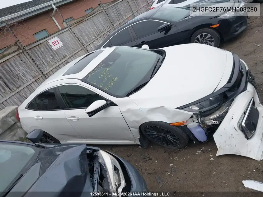 2021 HONDA CIVIC VIN 2HGFC2F76MH003280 — фото 13