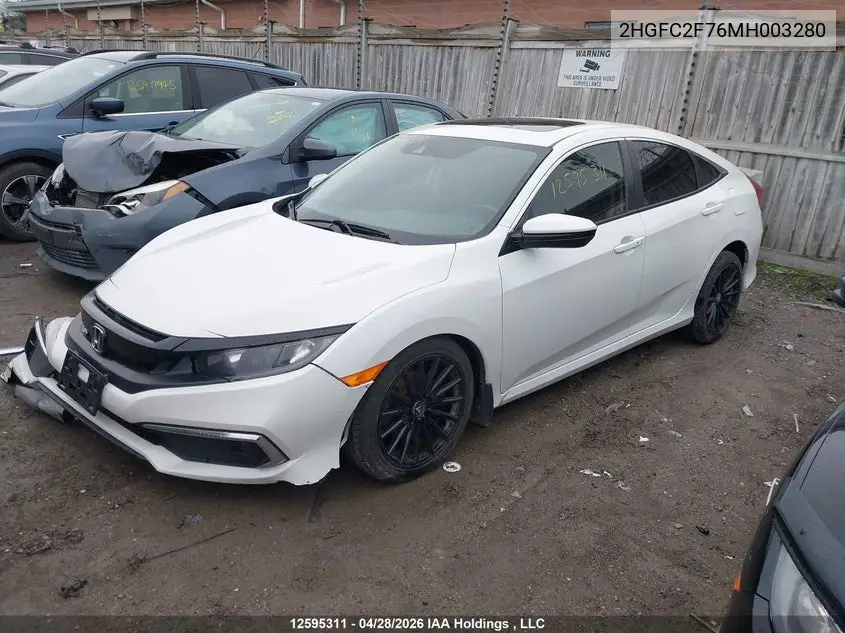 2021 HONDA CIVIC VIN 2HGFC2F76MH003280 — фото 2