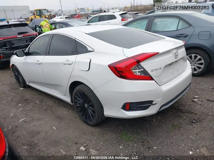 2021 HONDA CIVIC VIN 2HGFC2F76MH003280 — фото 3