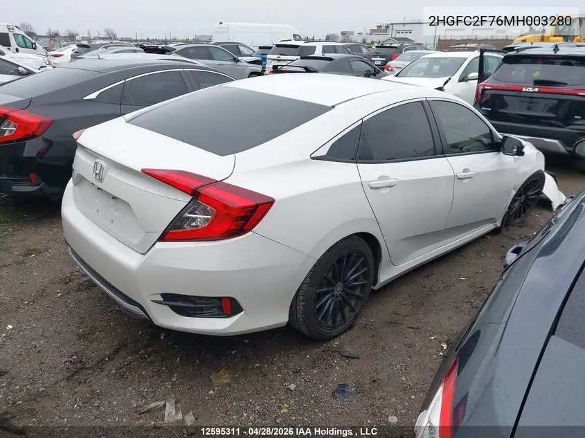 2021 HONDA CIVIC VIN 2HGFC2F76MH003280 — фото 4
