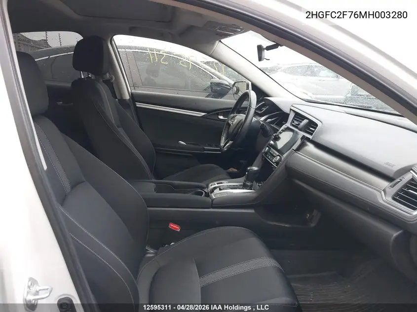 2021 HONDA CIVIC VIN 2HGFC2F76MH003280 — фото 5