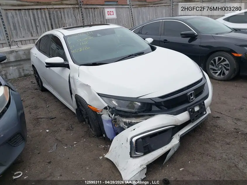 2021 HONDA CIVIC VIN 2HGFC2F76MH003280 — фото 6