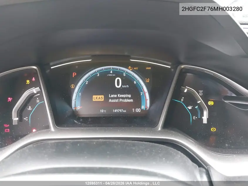 2021 HONDA CIVIC VIN 2HGFC2F76MH003280 — фото 7