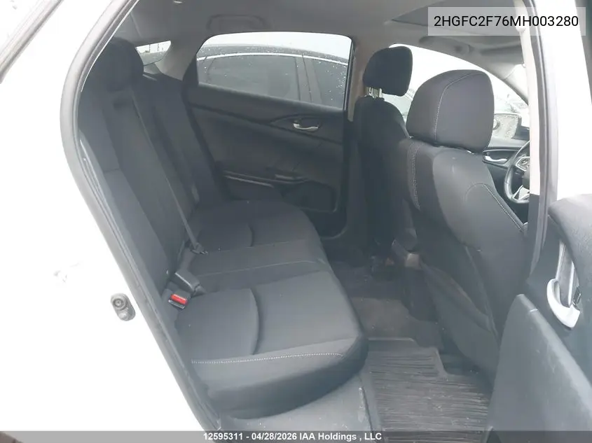2021 HONDA CIVIC VIN 2HGFC2F76MH003280 — фото 8