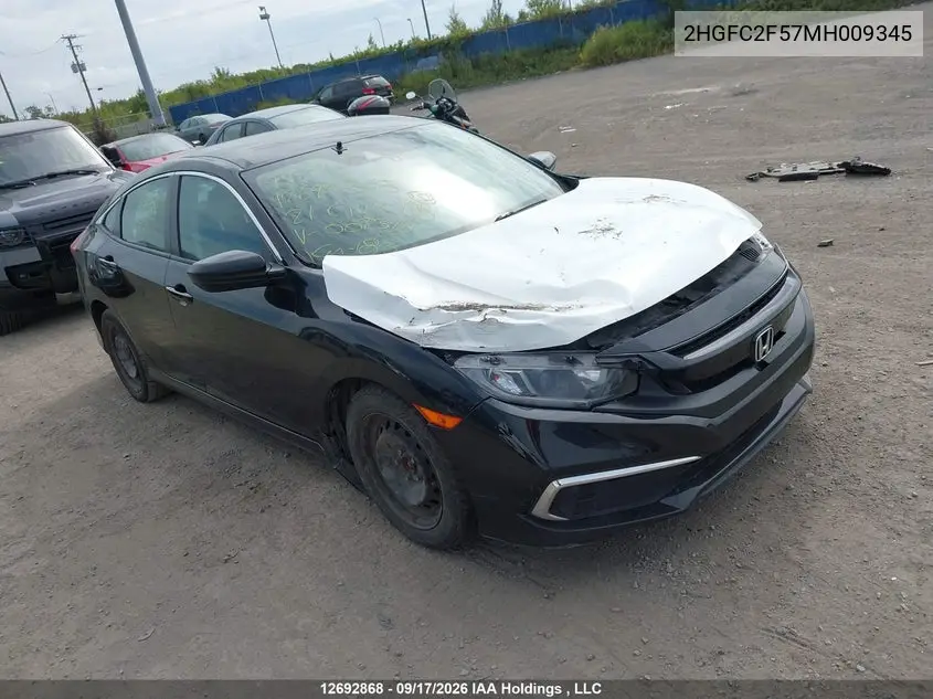HONDA CIVIC 2021, VIN 2HGFC2F57MH009345