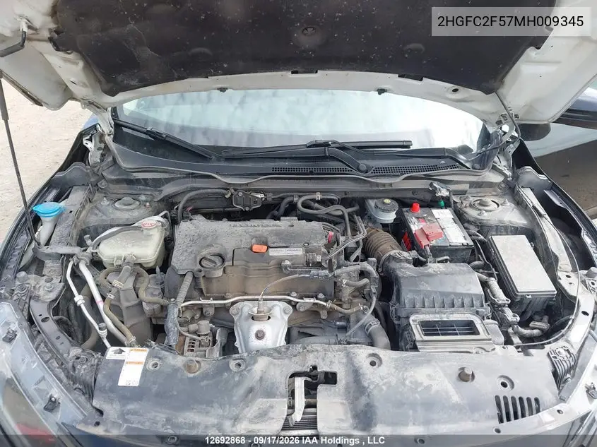 2021 HONDA CIVIC VIN 2HGFC2F57MH009345 — фото 10