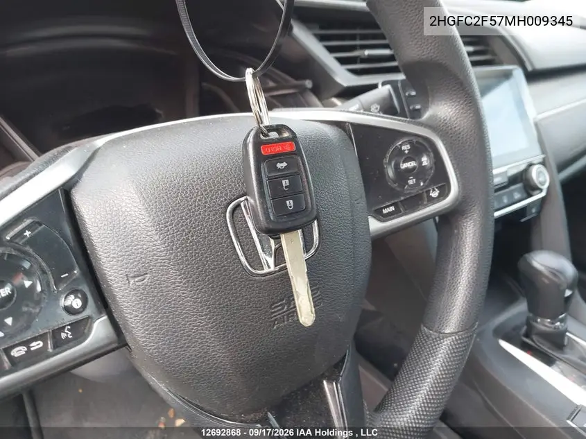 2021 HONDA CIVIC VIN 2HGFC2F57MH009345 — фото 11