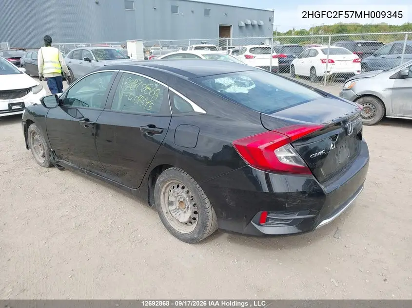 2021 HONDA CIVIC VIN 2HGFC2F57MH009345 — фото 3