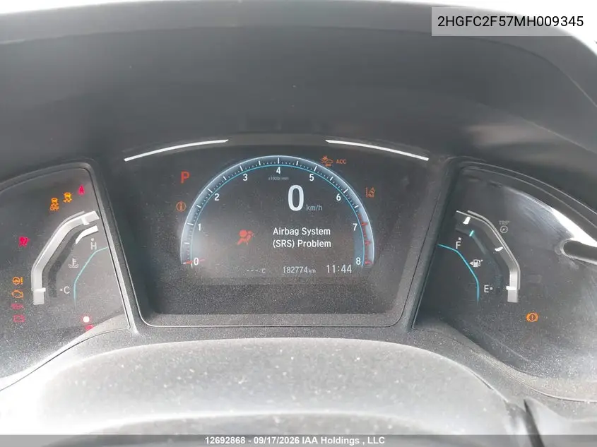 2021 HONDA CIVIC VIN 2HGFC2F57MH009345 — фото 7