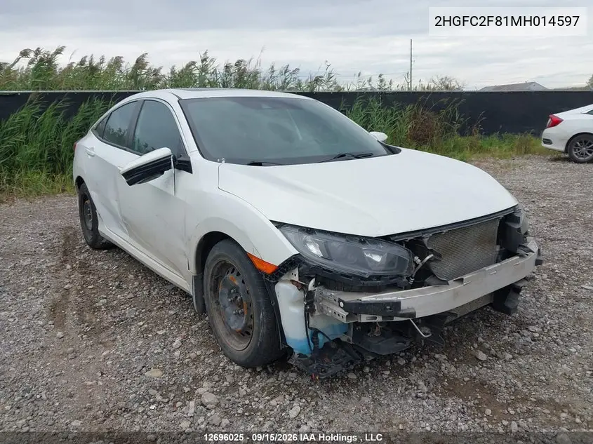 HONDA CIVIC 2021, VIN 2HGFC2F81MH014597