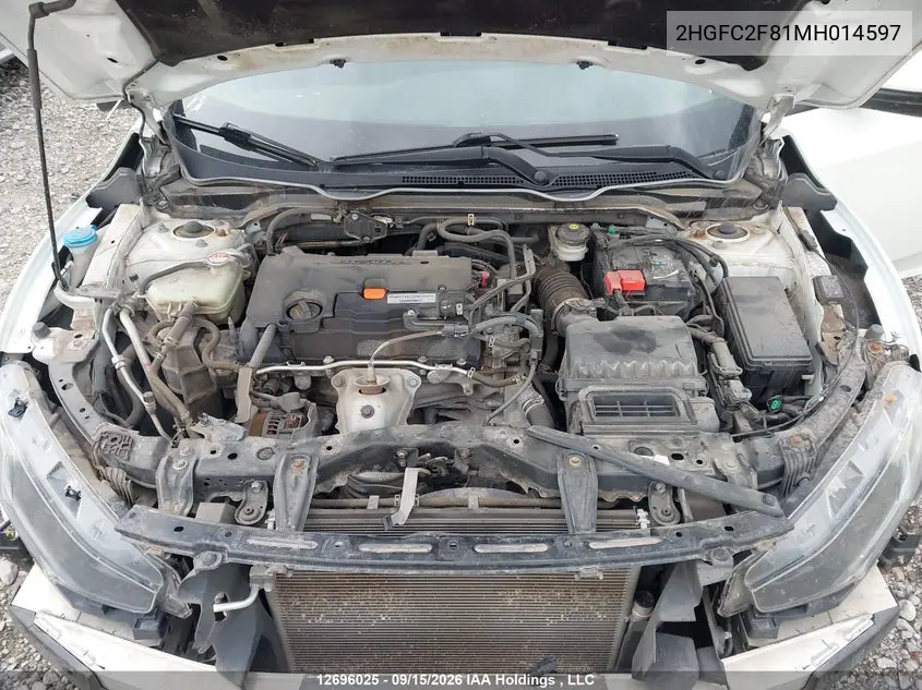 2021 HONDA CIVIC VIN 2HGFC2F81MH014597 — фото 10