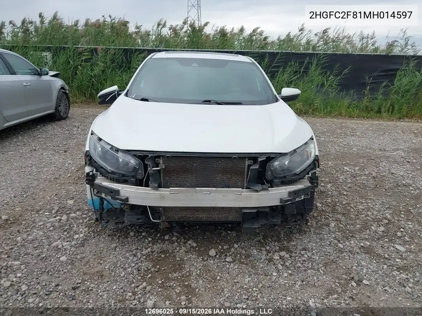 2021 HONDA CIVIC VIN 2HGFC2F81MH014597 — фото 12