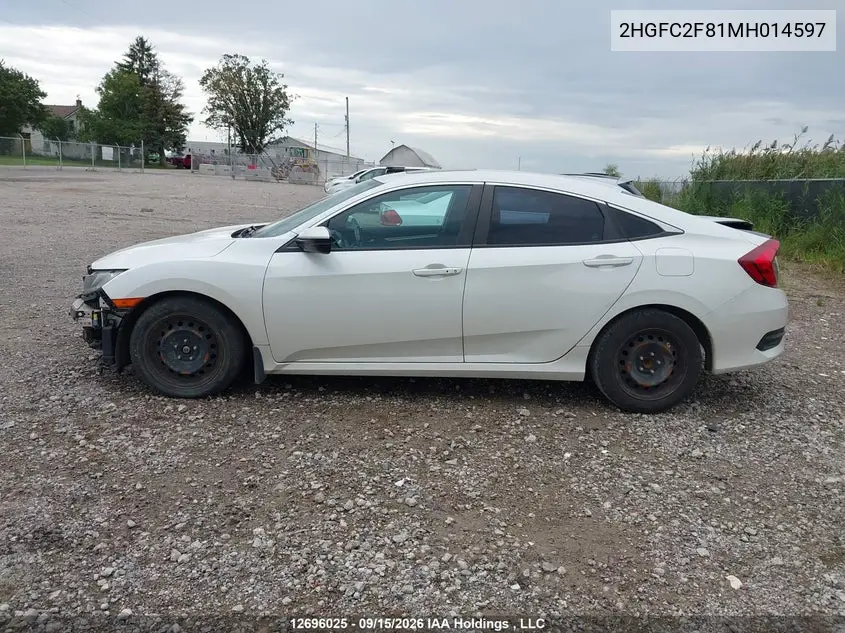2021 HONDA CIVIC VIN 2HGFC2F81MH014597 — фото 14