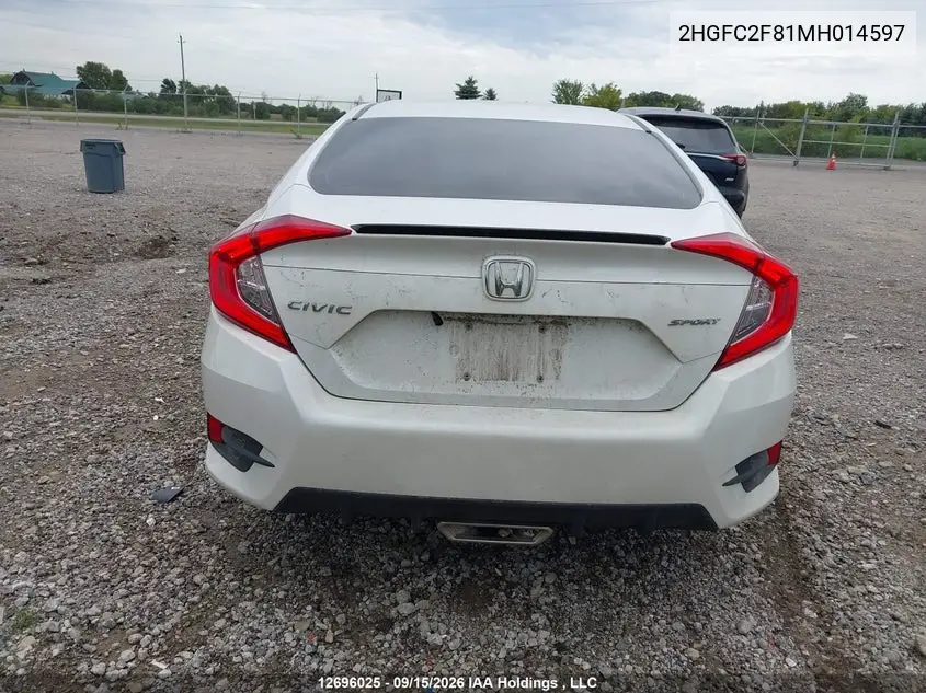 2021 HONDA CIVIC VIN 2HGFC2F81MH014597 — фото 16