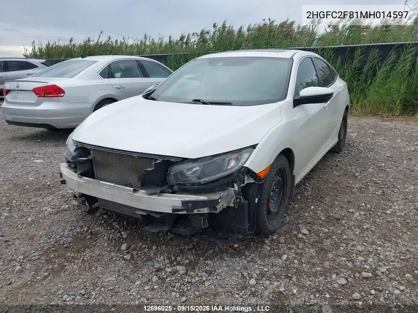 2021 HONDA CIVIC VIN 2HGFC2F81MH014597 — фото 2