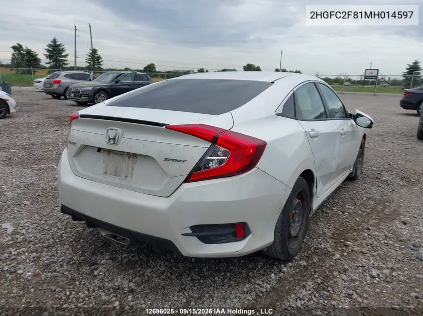 2021 HONDA CIVIC VIN 2HGFC2F81MH014597 — фото 4