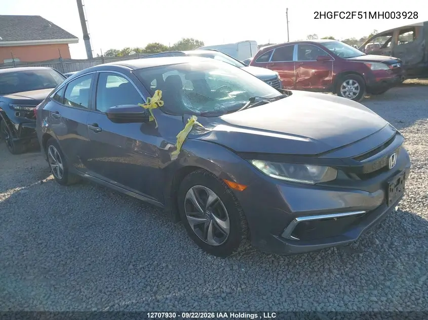 HONDA CIVIC 2021, VIN 2HGFC2F51MH003928