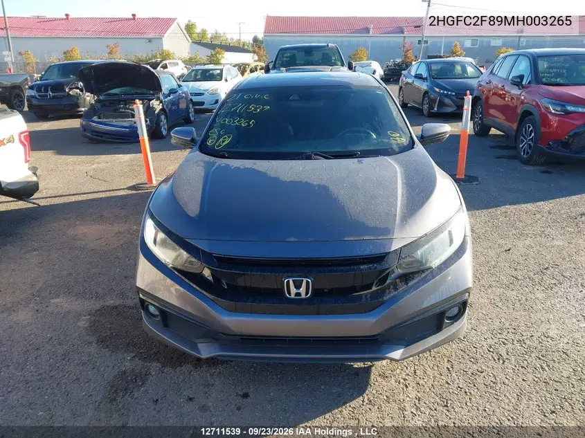 2021 HONDA CIVIC VIN 2HGFC2F89MH003265 — фото 11